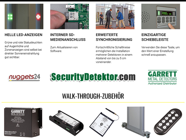 Durchgangsdetektoren und Torsonden zur effektiven Personenkontrolle von GARRETT weltweit im Einsatz nuggets24 SecurityDetektor 