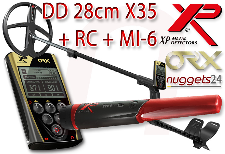 XP ORX Metalldetektor mit 28cm X35 Spule + Fernbedienung + MI-6 PinPointer bei nuggets24 im Schatzsucher Shop für Sondengänger sofort lieferbar