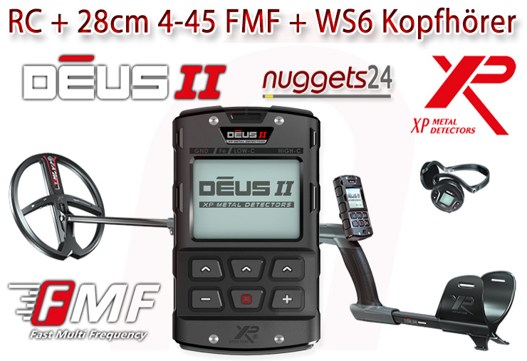 XP Deus II Metalldetektor bei nuggets24de SchatzSucher OnlineShop RC + FMF 28 + WS6